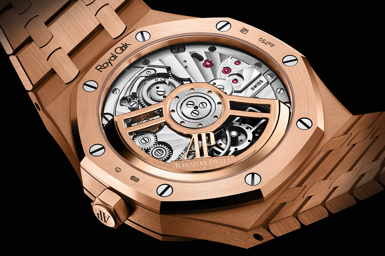 愛彼皇家橡樹自動(dòng)上鏈飛行陀飛輪玫瑰金底蓋