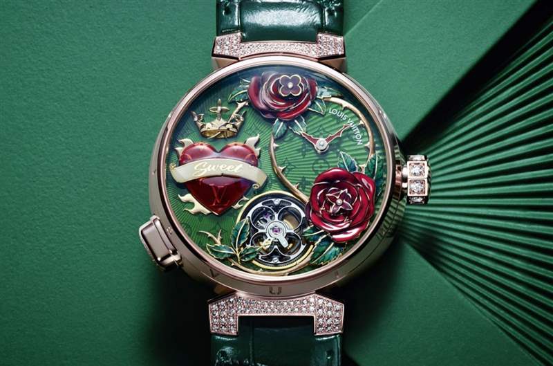 路易威登Tambour玫瑰愛心活動(dòng)裝置陀飛輪啟動(dòng)瞬間手表魅力再升級(jí)
