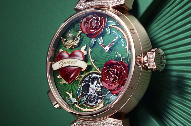 路易威登Tambour玫瑰愛心活動(dòng)裝置陀飛輪啟動(dòng)瞬間手表魅力再升級(jí)