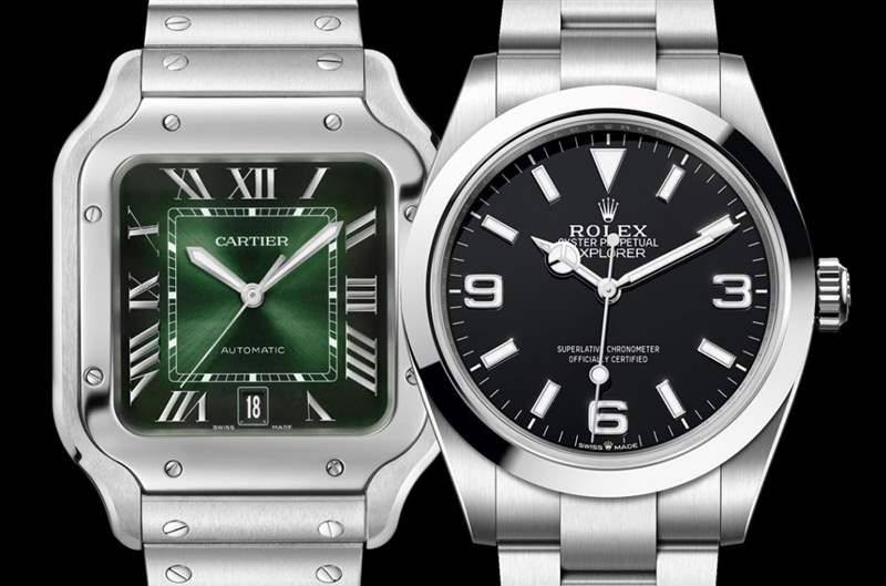 20萬(wàn)價(jià)格不銹鋼三針表 卡地亞Santos和勞力士Explorer比較